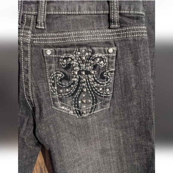 ZIPPER Brand Womens Dark Gray Wash Bootleg Jeans w/ Studs & Rhinestones - Size 5 - Picture 10 of 16